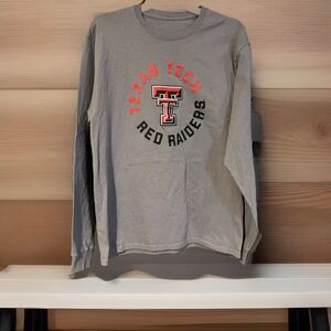 Texas Tech Red Raiders Long Sleeve Shirt Grey NCAA Graphic Double T Logo Tee L